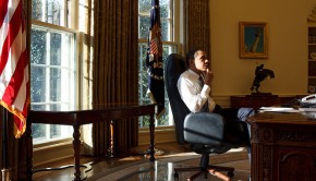 President Barack Obama sits in the Oval Office on his first day in office, Jan. 21, 2009. (Official White House Photo by Pete Souza)